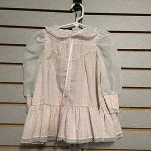 VTG Cinderella Kids Girls Floral Print Ruffle Dress Pink White Puff‎ Sleeve 2T
